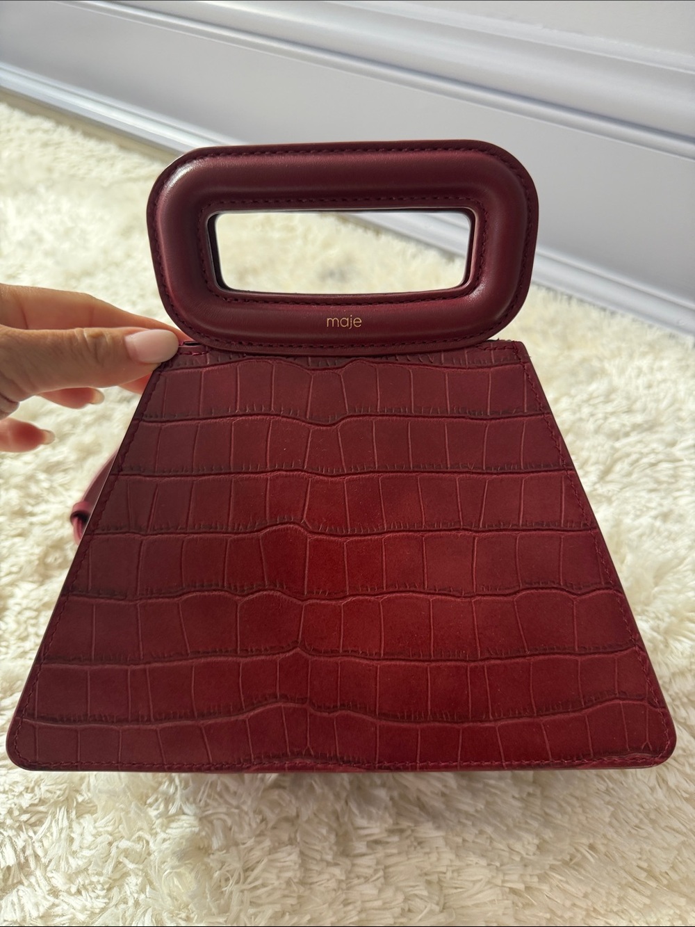 Maje Burgundy Croc-Embossed Mini Top-Handle Bag - crossbody option